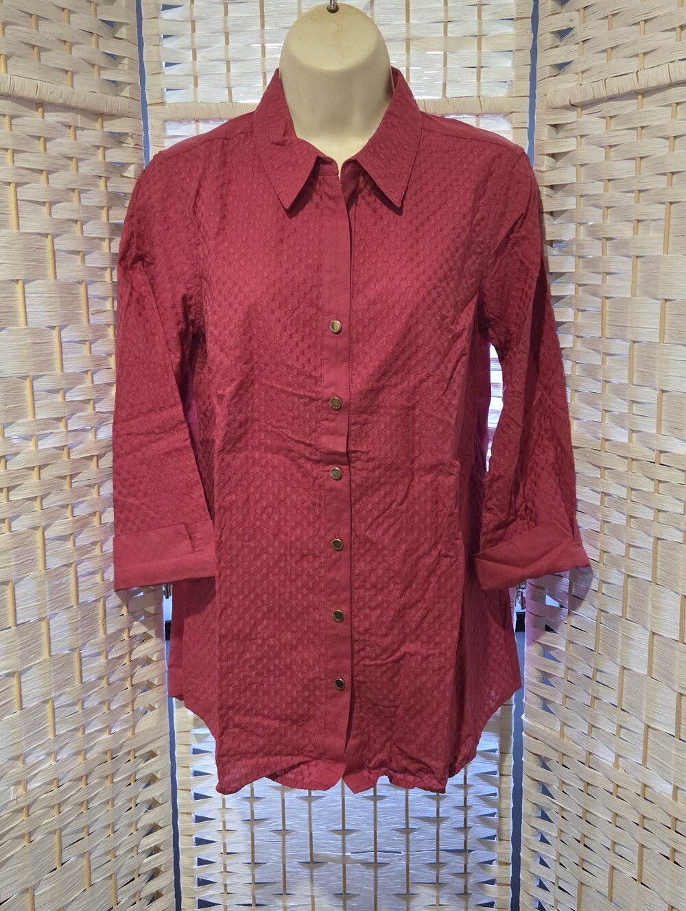 Anne KLEIN Women's Button-Front Textured Shirt - Red